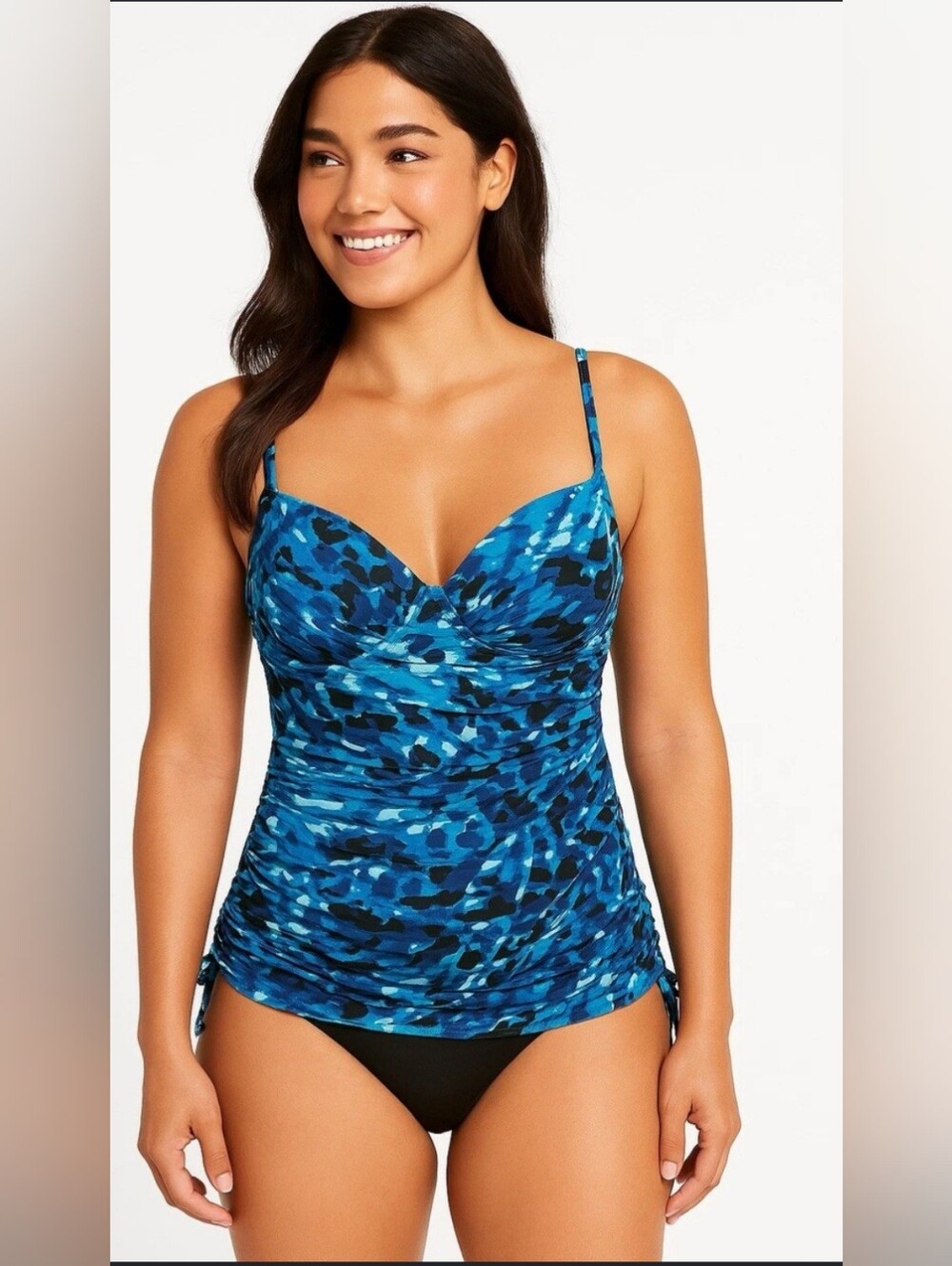 Assets By Sara Blakely Blue Patterned Tankini Swim Top